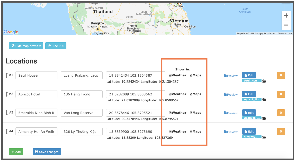 Toggle weather on and off for each location